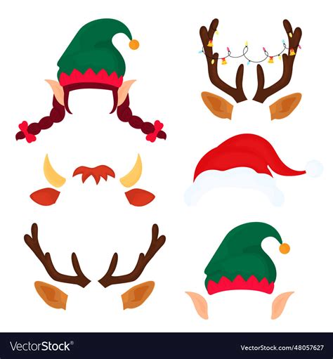 Christmas Antlers With Light Garland Elf Hat Vector Image