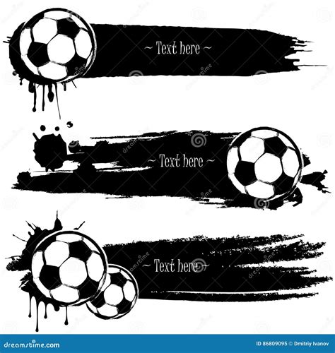 Set Of Hand Drawn Grunge Banners With Soccer Ball Stock Vector