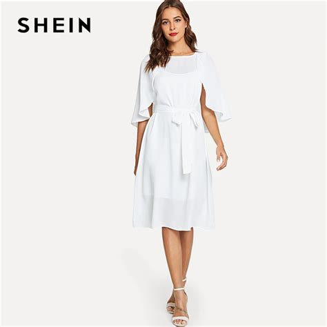 Buy Shein White Elegant Office Lady Cape Sleeve Self