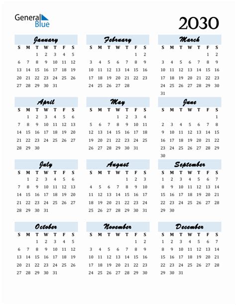 Free 2030 Calendars in PDF, Word, Excel