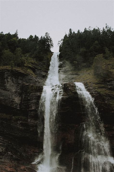 Waterfall Cliff Water Trees Landscape Hd Phone Wallpaper Peakpx