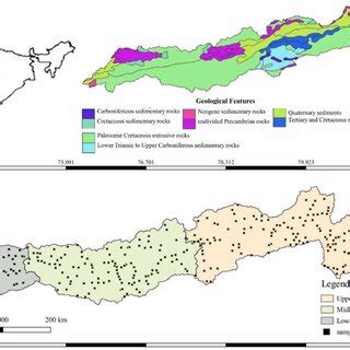 | Narmada River basin map showing geological features as well as ...