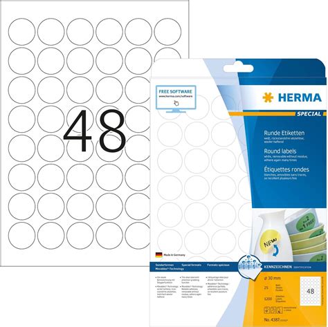 HERMA 4387 Universal Etiketten ablösbar rund 25 Blatt Ø 30 mm 48 pro