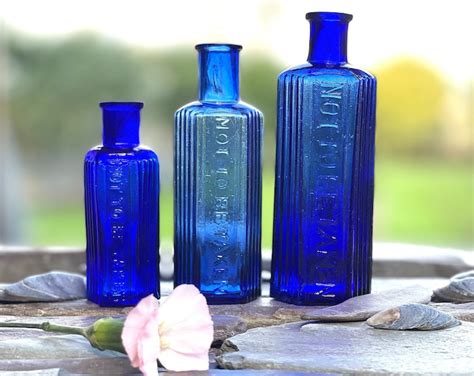 Vintage Bottles Small Antique Bottles C1895 Vintage Cobalt Blue Glass Bottles Apothecary