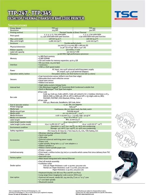 TSC TTP 345 Desktop Direct Thermal Barcode Label Printer