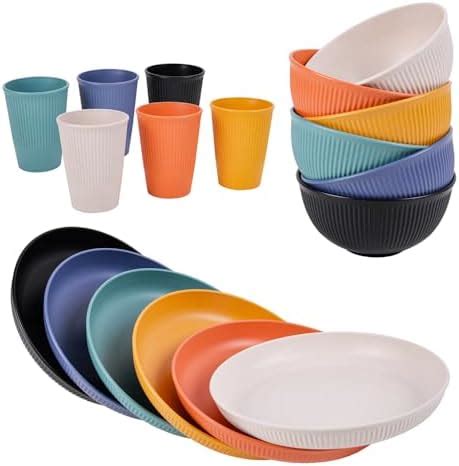 Amazon 18pcs Wheat Straw Dinnerware Sets Kitchen Plates And Bowls