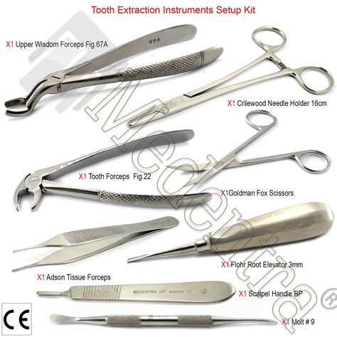 Dental Tooth Extraction Kit Forceps Root Elevators Tweezers Needle ...