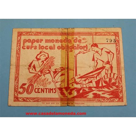 BILLETE BARCELONA 1 PTS 1937 Glevinyol De Ter 50 Centimos Barcelona