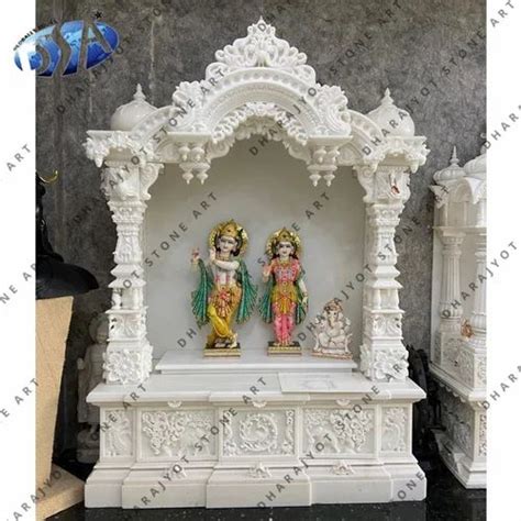 Indoor Round White Ambaji Marble Stone Home Temple For Worship Size