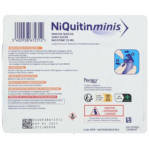 NiQuitinMinis Menthe Fraîche 1 5 mg Sans Sucre 60 pc s Redcare