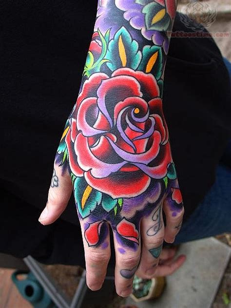 Traditional Flower Tattoo On Hand