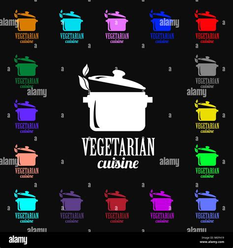 Vegetarian Cuisine Icon Sign Lots Of Colorful Symbols For Your Design