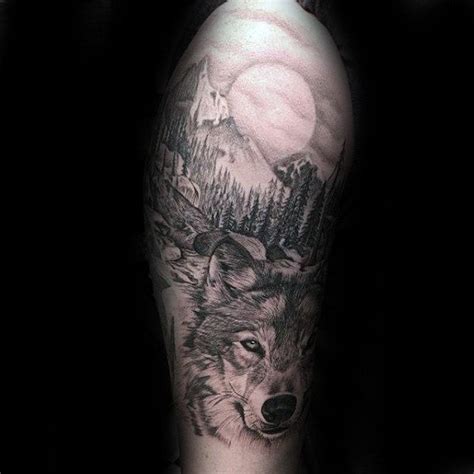 Mountain and Wolf Half Sleeve Tattoo