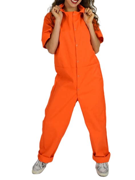 Halloween Prison Jumpsuit Costume Orange Uniform Short Sleeve Playsuit