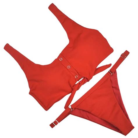 Red Thong Solid Women 2019 Push Up Swimsuits Bikini Set Sexy Swimwear Female Biquini Bathing
