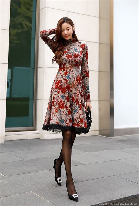 Styleonme Romantic Floral Print Brushed Flared Dress