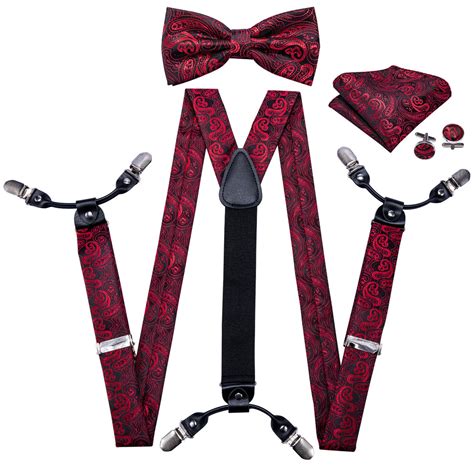 Red Floral Y Back Adjustable Bow Tie Suspenders Set – BarryWang