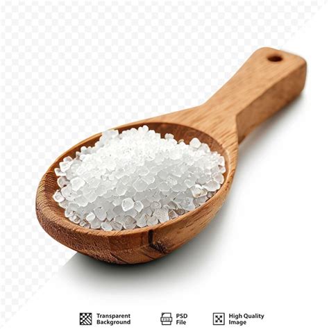 Premium Psd Salt In A Wooden Spoon Isolated On White