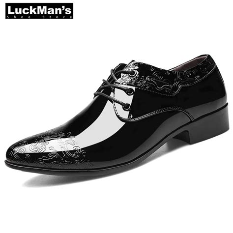 Mens Dress Shoe Clould Patent Leather Men Wedding Oxford Shoes Lace Up Office Suit Mens Casual