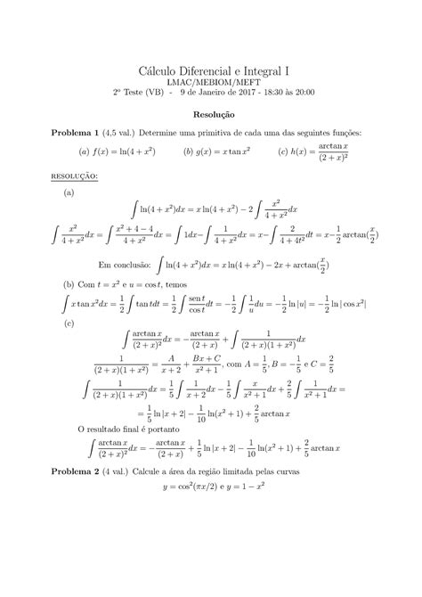 Cdi1t22016 Sol Teste 2 Com Solução C ́alculo Diferencial E Integral