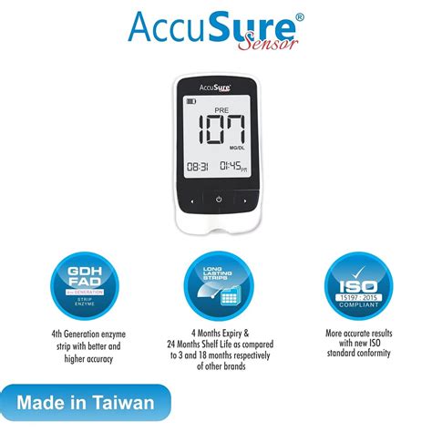 AccuSure Sensor Glucometer Machine With 25 Test Strips 10 Lancets