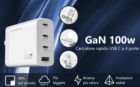 Caricatore Usb C W Caricatore Veloce Gan A Porte Usb C Power Bank