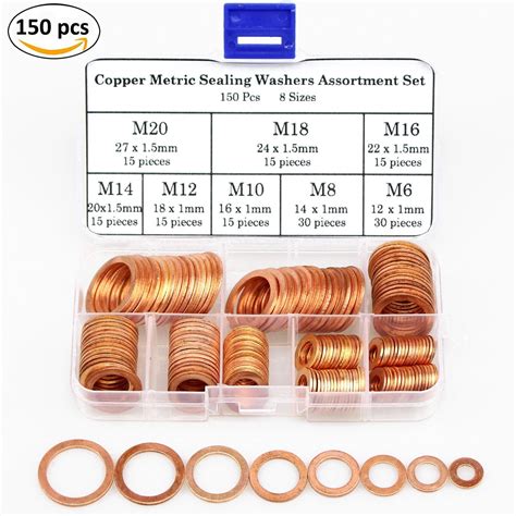 150Pcs 8 Sizes Copper Metric Sealing Washers Assortment Set 614631570803 | eBay