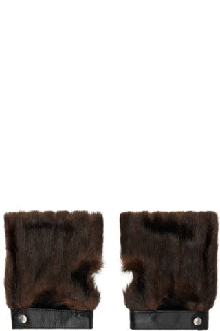 VAILLANT Brown Faux Fur Fingerless Gloves SSENSE Canada