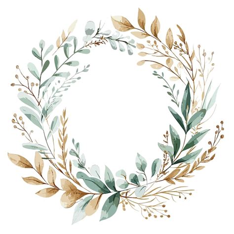 Watercolor Floral Wreath With Gold Frame Premium Ai Generated Vector