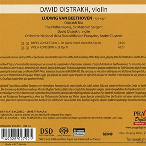 Ludwig Van Beethoven Triple Concerto Op 56 Violin Concerto Op 61 David Oistrakh André