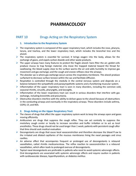 Pharmacology Drugs Acting On The Respiratory System Pharmacology