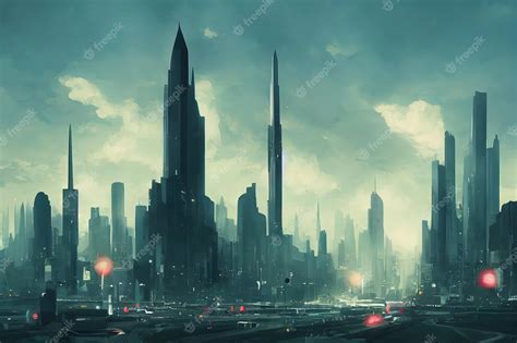 Premium Photo | Futuristic city concept art cityscape with bright neon ...