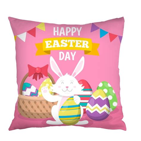 Dicasser Rabbit Happy Easter Throw Pillow Cover 18 X 18 Inch Easter