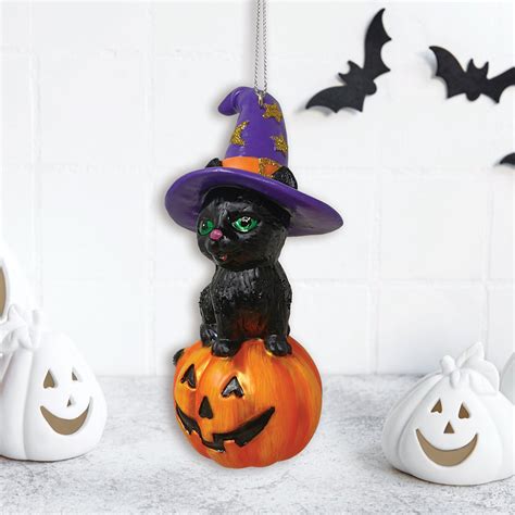 The Holiday Aisle Black Cat On Pumpkin Spooky Glass Christmas Ornament