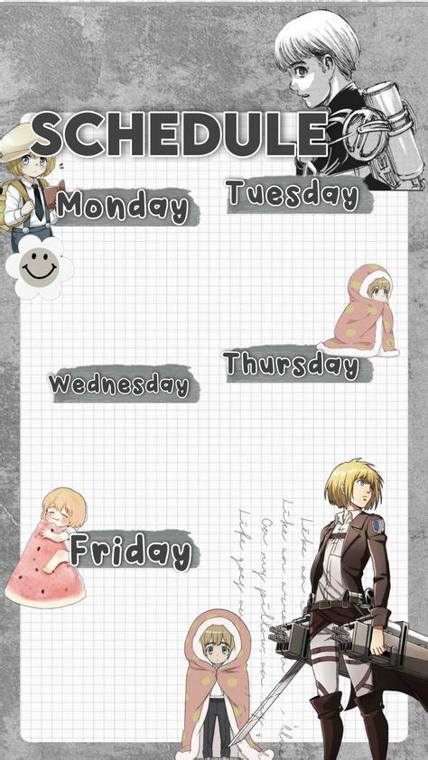 An Anime Characters Schedule Is Shown In This Graphic Style With The