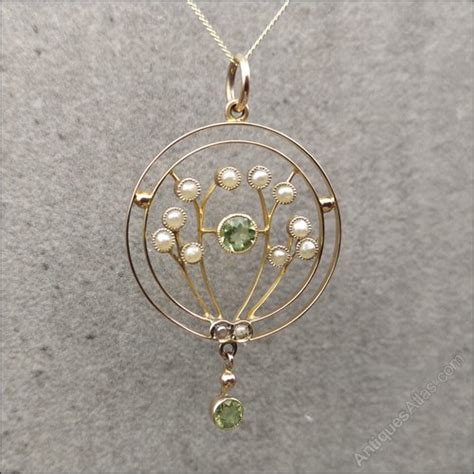 Antiques Atlas 9ct Gold Peridot Seed Pearl Pendant And Chain