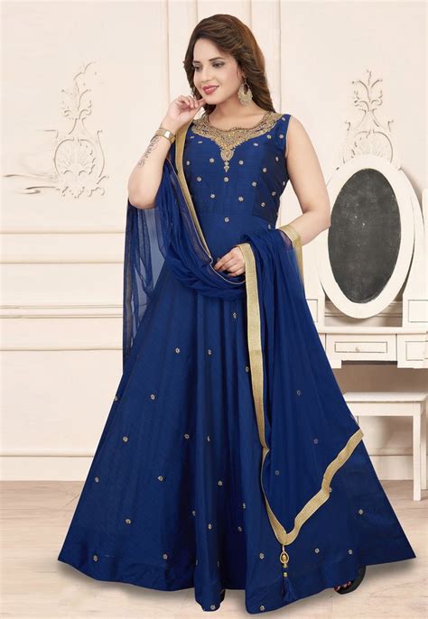 Blue Silk Readymade Floor Length Anarkali Suit 208385 Floor Length