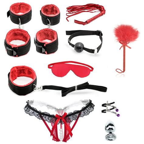 10Pcs Set Flirting Sex Toys For Adults BDSM Bondage Set Plush Handcuffs