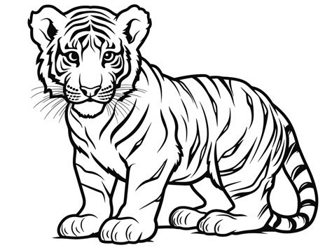 Realistic Tiger Cub Coloring - Coloring Page