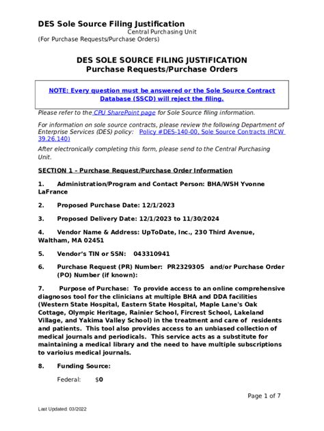 Des Sole Source Filing Justification Doc Template Pdffiller