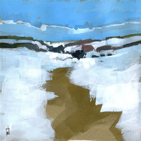 Original landscape painting semi-abstract Winter hills