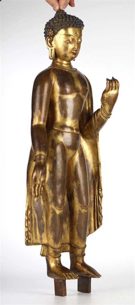 Bidlive Chinese Gilt Bronze Standing Buddha Figure