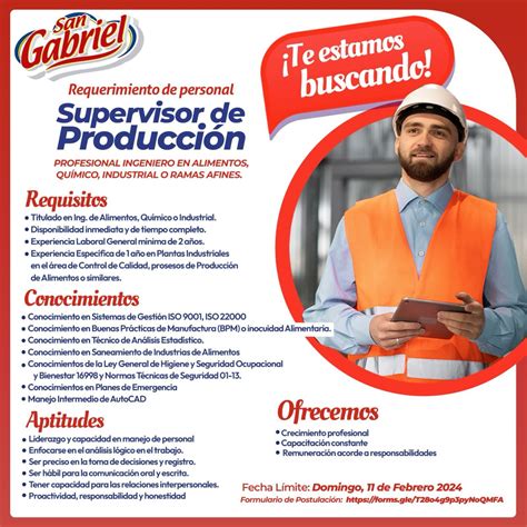 SUPERVISOR DE PRODUCCION Trabajando Bolivia