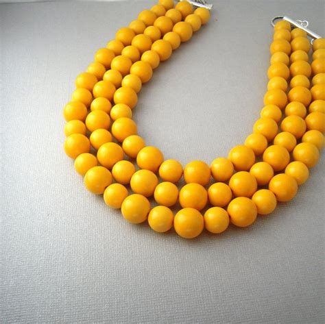 Yellow Statement Necklace Chunky Multi Strand Bead Necklace Mustard Yellow Necklace Beaded