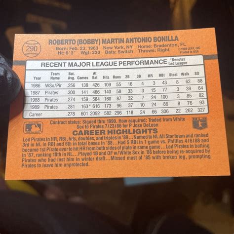 1990 Donruss Bobby Bonilla 290 Very Rare OG Error Card No Dot UV EBay