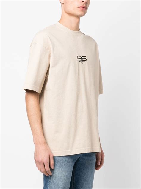 Balenciaga Logo Embroidered Crew Neck T Shirt Farfetch