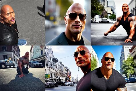 Photo Of Dwayne Johnson On The Street Worms Eye Stable Diffusion