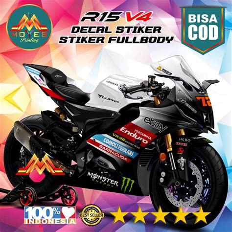 ⭐⭐⭐⭐⭐bisa Cod Bayar Di Tempat Decal Stiker Full Body Decal Stiker Motor R15 V4 Motif Baru