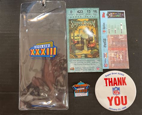 NFL Super Bowl XXXIII 1 13 1999 Ticket Stub Lanyard And Both Pins