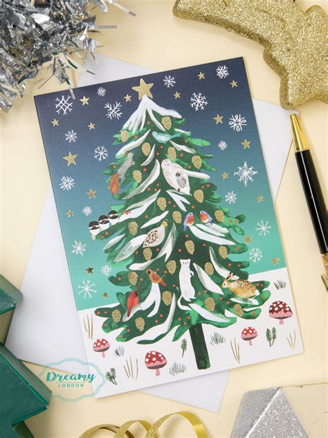 Pack Of 5 Christmas Tree Card Pack Christmas Tree Holiday Card Set